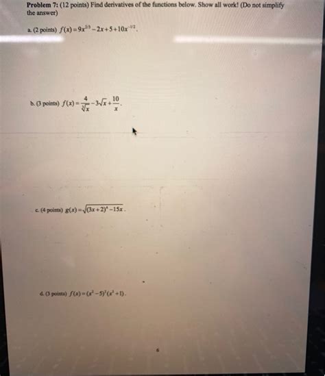 Solved Problem 7 12 Points Find Derivatives Of The Chegg