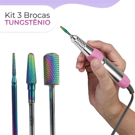 Kit Brocas Tungst Nio Para Unhas Gel Acrigel Cutilagem Lixadeira De