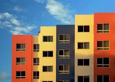 Colorful Buildings Background Blue Sky Windows Cityscape