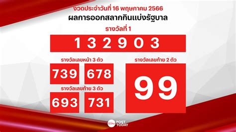 ตรวจหวย ผลสลากกนแบงรฐบาลงวดประจำวนท 16 พฤษภาคม 2566