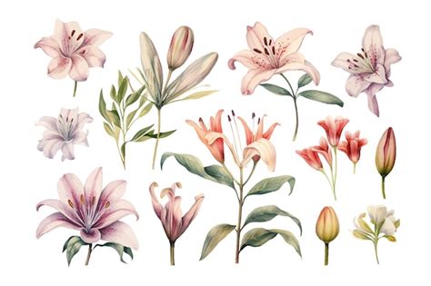 Premium Vector Watercolor Set Of Lily Flowers Nature Botanical