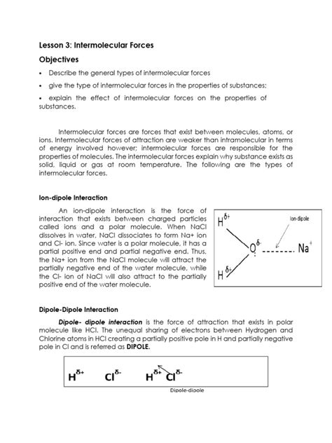 Lesson 3 Intermolecular Forces Pdf Intermolecular Force Chemical Polarity