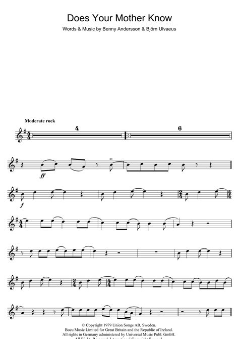 Does Your Mother Know Sheet Music By Abba Smd 48397 Notendownload