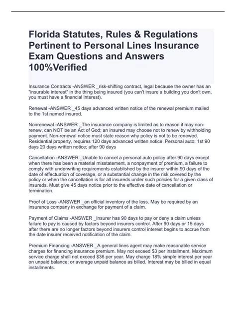 Florida Statutes, Rules & Regulations Pertinent to Personal Lines