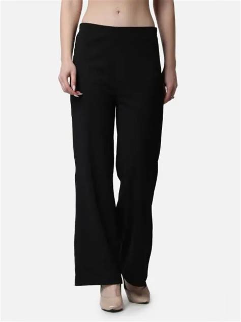 Buy Popwings Women Formal Casual Black Solid Highrise Trousers Office