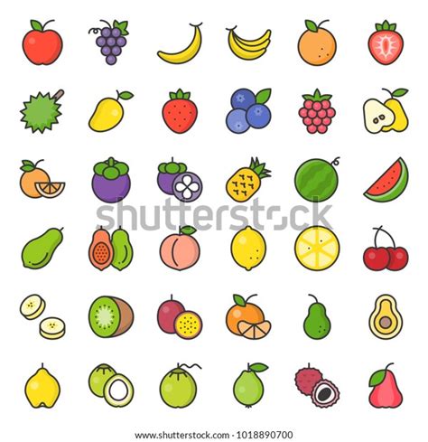 Cute Fruit Filled Outline Icon Set Stock Vector Royalty Free