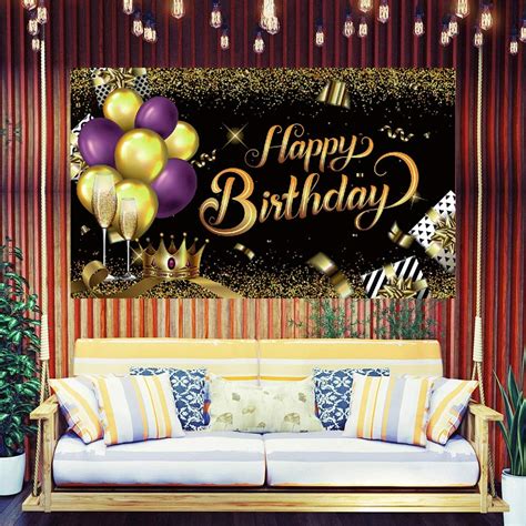 Buy Happy Birthday Backdrop Banner Extra Large Black And Gold Sign Balloon Crown Theme For Men