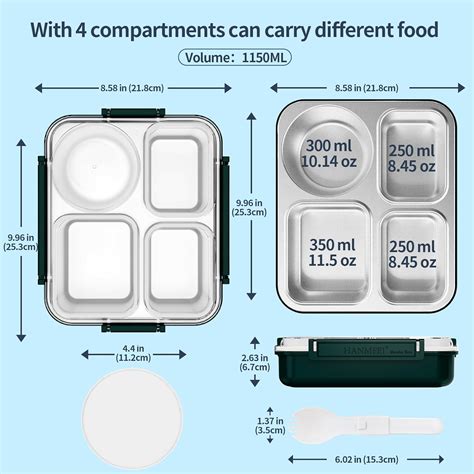 HANMFEI Caja Bento De Acero Inoxidable Lonchera Para Adultos De 38 9