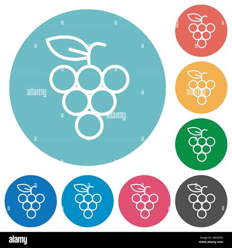 Bunch Of Grapes Outline Flat White Icons On Round Color Backgrounds