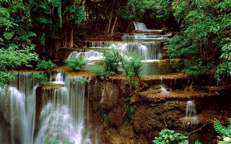 Green Cascade Waterfall Green Forest Rocks Computer Desktop Hd Wallpaper Ultra High Definition ...