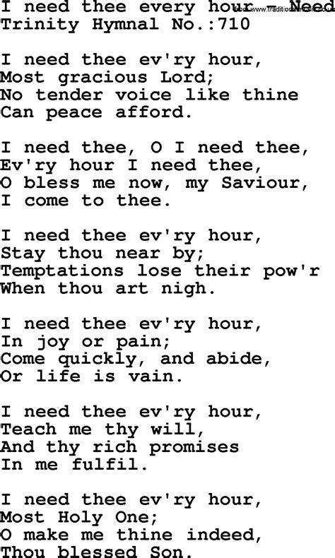 Trinity Hymnal Hymn I Need Thee Every Hour Need Lyrics Midi And Pdf