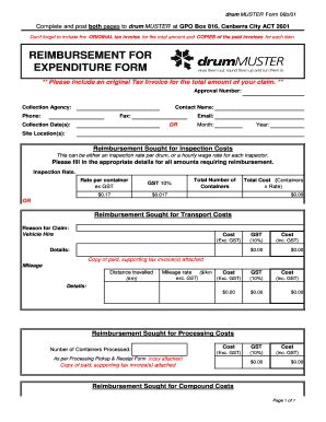 Fillable Online Reimbursement For Expenditure Form Fax Email Print