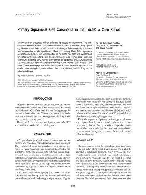 Pdf Primary Squamous Cell Carcinoma In The Testis A Case · Pdf