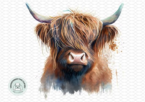 Long Haired Highland Cow Art Clipart Png Highland Cow Png For Etsy Canada