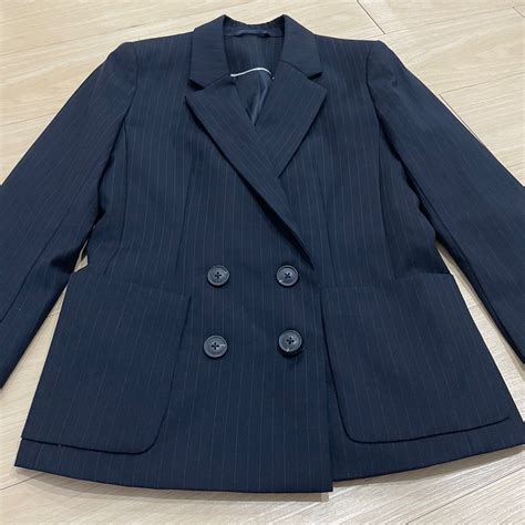 G2000 Dark Blue Navy Stripes Oversize Blazer Outer Double Button Casual