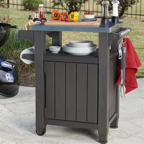 Keter Unity Bar Serving Cart Outdoor Patio Bar Sets Patio Storage Outdoor Bbq