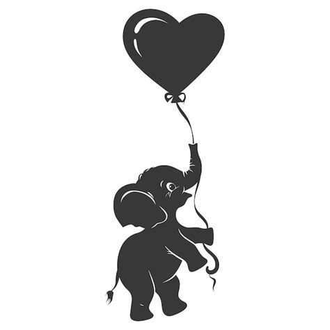 Premium Vector Silhouette Cute Baby Elephant Holding Heart Shape