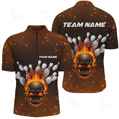 Flame Skull Custom Bowling Shirts For Men Skull Team Bowling Jersey Bowling Team Shirt