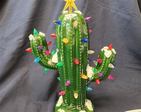 Christmas Cactus Lighted Christmas Tree Ceramic Saguaro Cactus