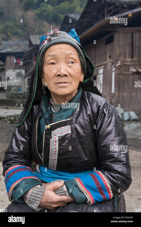 Portrait Of An Elderly Dong Woman In Traditional Attire In Huanggang