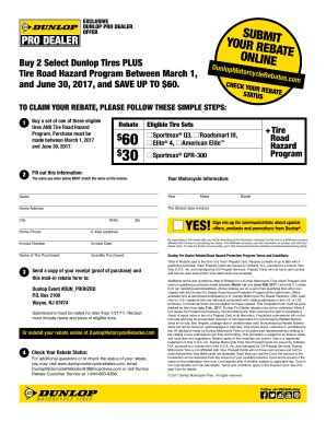 Fillable Online Buy 2 Select Dunlop Tires PLUS E Tire Road Hazard