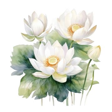 Watercolor Painting In Botanical Style Of White Lotus Flowers Clip Art