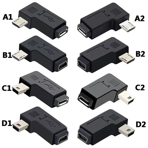 90 Degree Left And Right Angled Mini Usb 5pin Female To Micro Usb Male Data Sync Adapter Plug