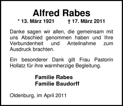 Traueranzeigen Von Alfred Rabes Nordwest Trauer De