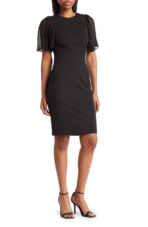 Calvin Klein Pleated Chiffon Sleeve Sheath Dress Nordstromrack