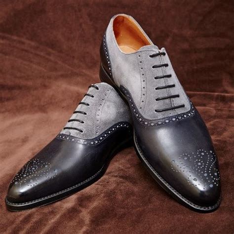 Handmade Men Dress Leather Brogue Two Tone Shoesmen Black And Gray Formal Shoes On Storenvy