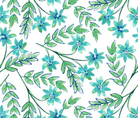 Blue Green Floral fabric - emilysanford - Spoonflower