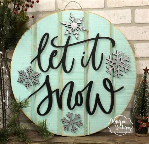 Let It Snow Sign Silver Snowflakes Winter Door Hanger Snowflake Door