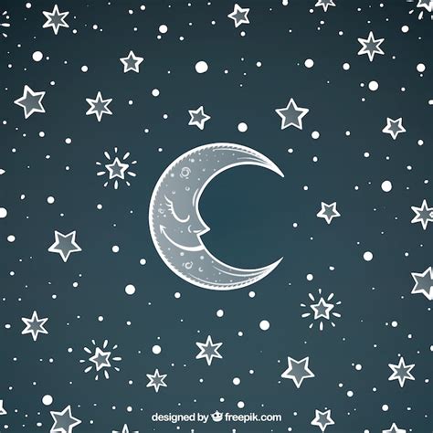 Free Vector Pretty Moon Background And Hand Drawn Stars