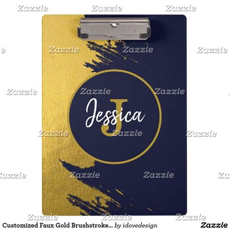 Customized Faux Gold Brushstrokes With Navy Blue Clipboard Zazzle