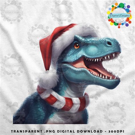 Blue Adult T Rex With Christmas Hat Png File Fun Trex Etsy