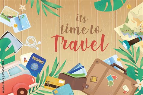 Time To Travel Background In Cartoon Design In Top View Wallpaper With