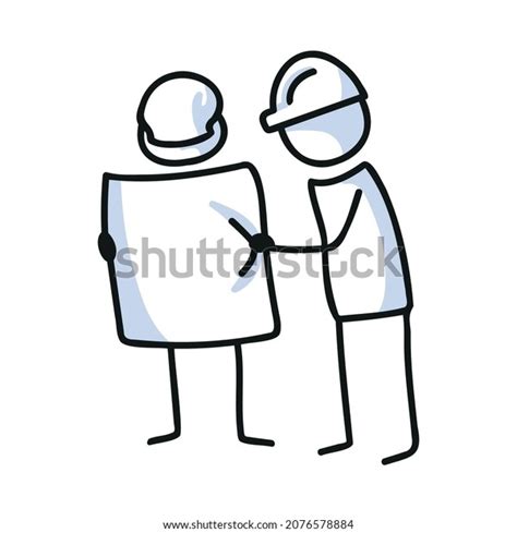 Drawn Stick Figure Blueprints Construction Worker Stock Vector Royalty