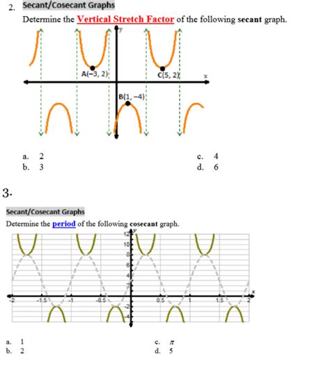 Solved 2 Secant Cosecant Graphs Determine The Vertical Chegg