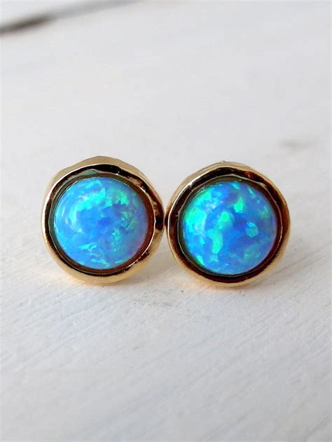 Opal Stud Earrings Blue Stud Earrings Gold Filled or Silver - Etsy