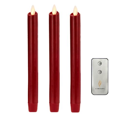 8 LUMINARA Red LED Taper Candles Set Of 3 With Remote And 5 HOURS