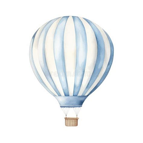 Minimal Watercolor Rug Print With Light Blue Striped Hot Air Balloon Stock Illustration