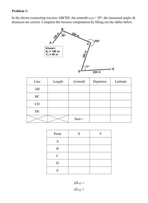 Solved Problem 1 In The Shown Connecting Traverse ABCDE Chegg