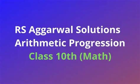 Rs Aggarwal Class Math Solutions Chapter Arithmetic Progression