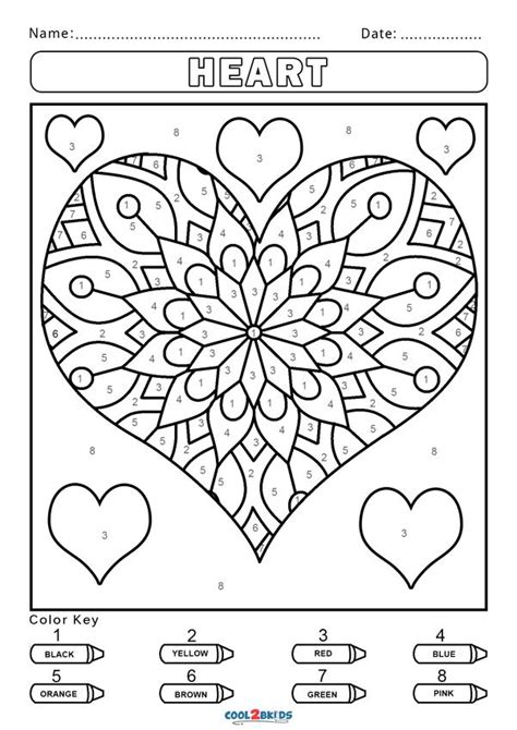 Heart Color By Number Coloring Pages