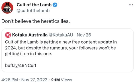 Don T Believe The Heretics Lies Cult Of The Lamb Sex Update Know Your Meme