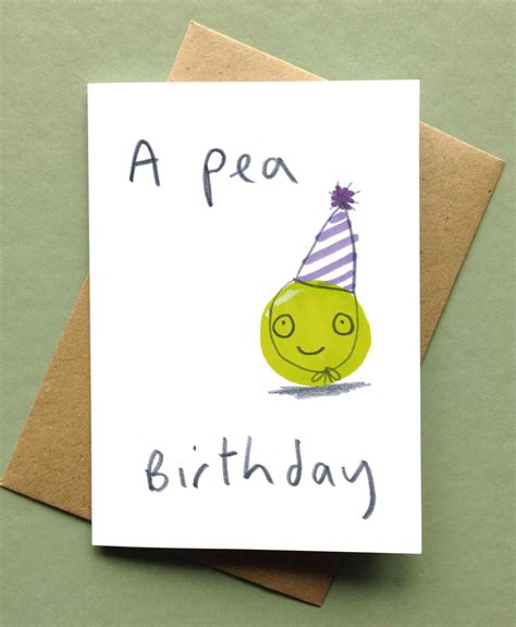 Cute Illustrated Birthday Card A Pea Birthday Pun