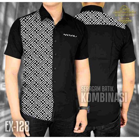 Jual Batik Pria Kombinasi Polos Hitam Putih Keren Seragam Batik Kantor