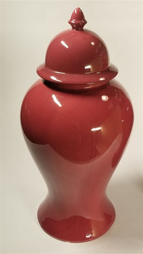 Accessories - Large Red Ceramic Ginger Jars with Lids, a Pair - 10046 ...