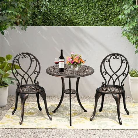 Cobana 3 Piece Outdoor Bistro Set All Weather Cast Aluminum Patio Dinning Retro Table And