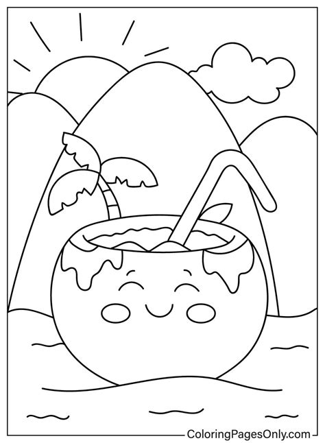 Happy Coconut Cartoon Free Printable Coloring Pages